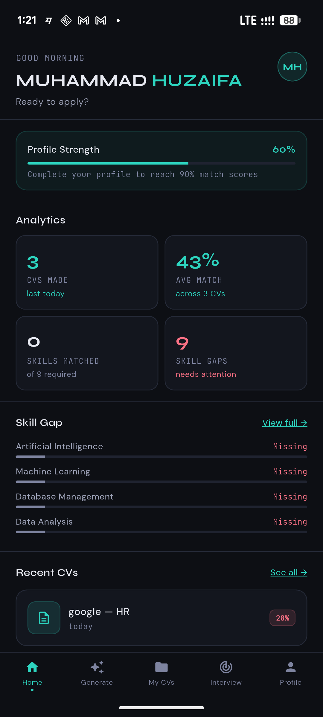 SmartCV dashboard